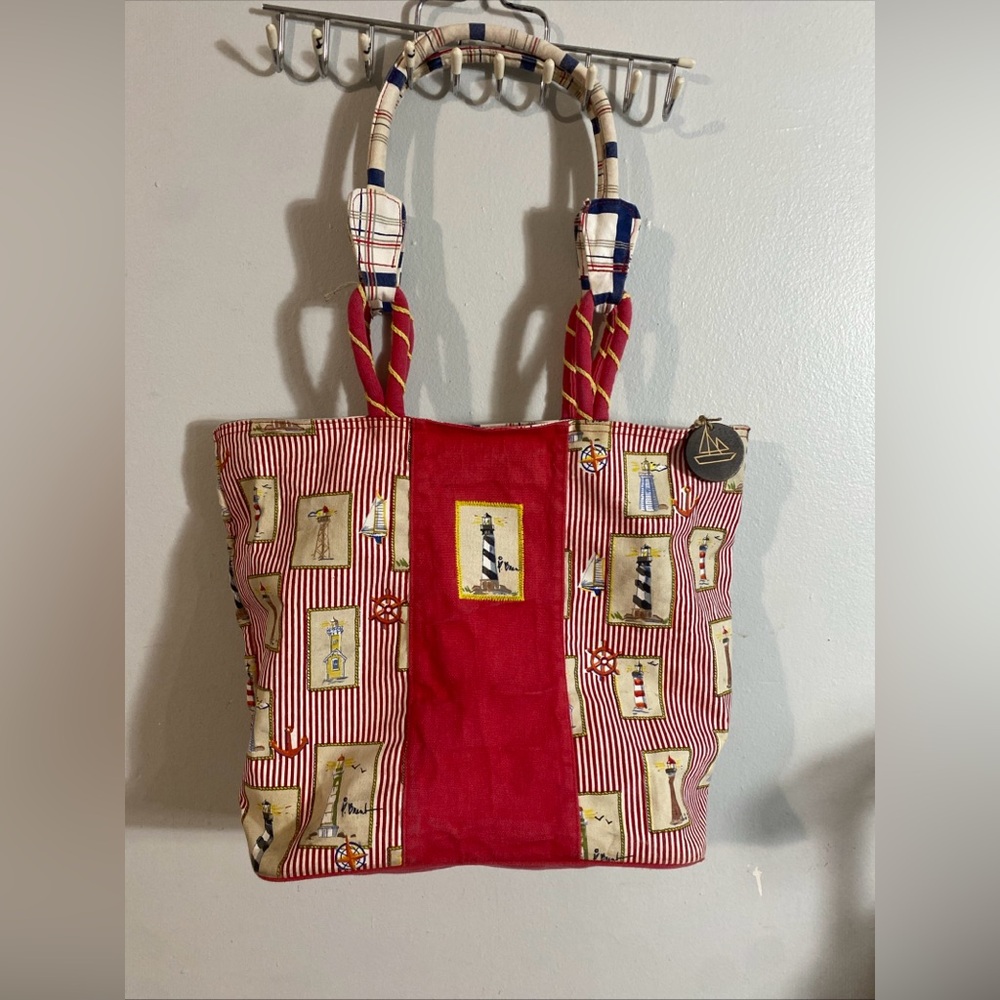 Red Nautical Print Tote Bag